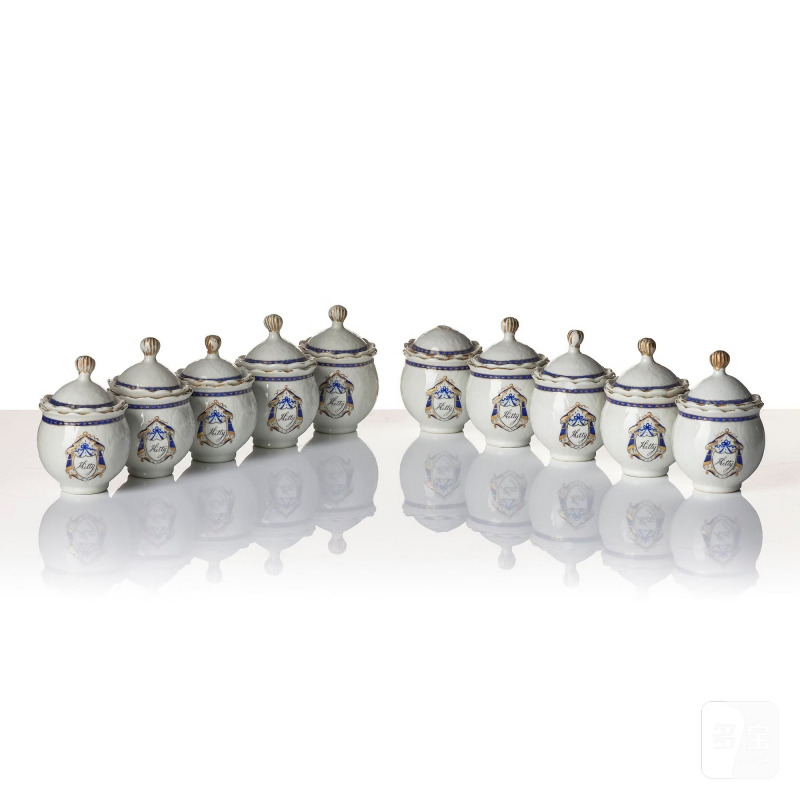 A set of 10 'European Subject' custard cups with covers and a coffeepot with cover, - 图2